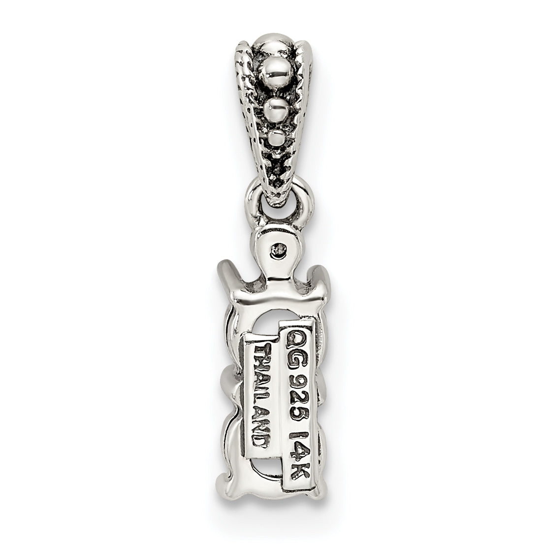 Sterling Silver Antiqued with 14k 2-stone with Diamond Mothers Pendant Semi-Mount