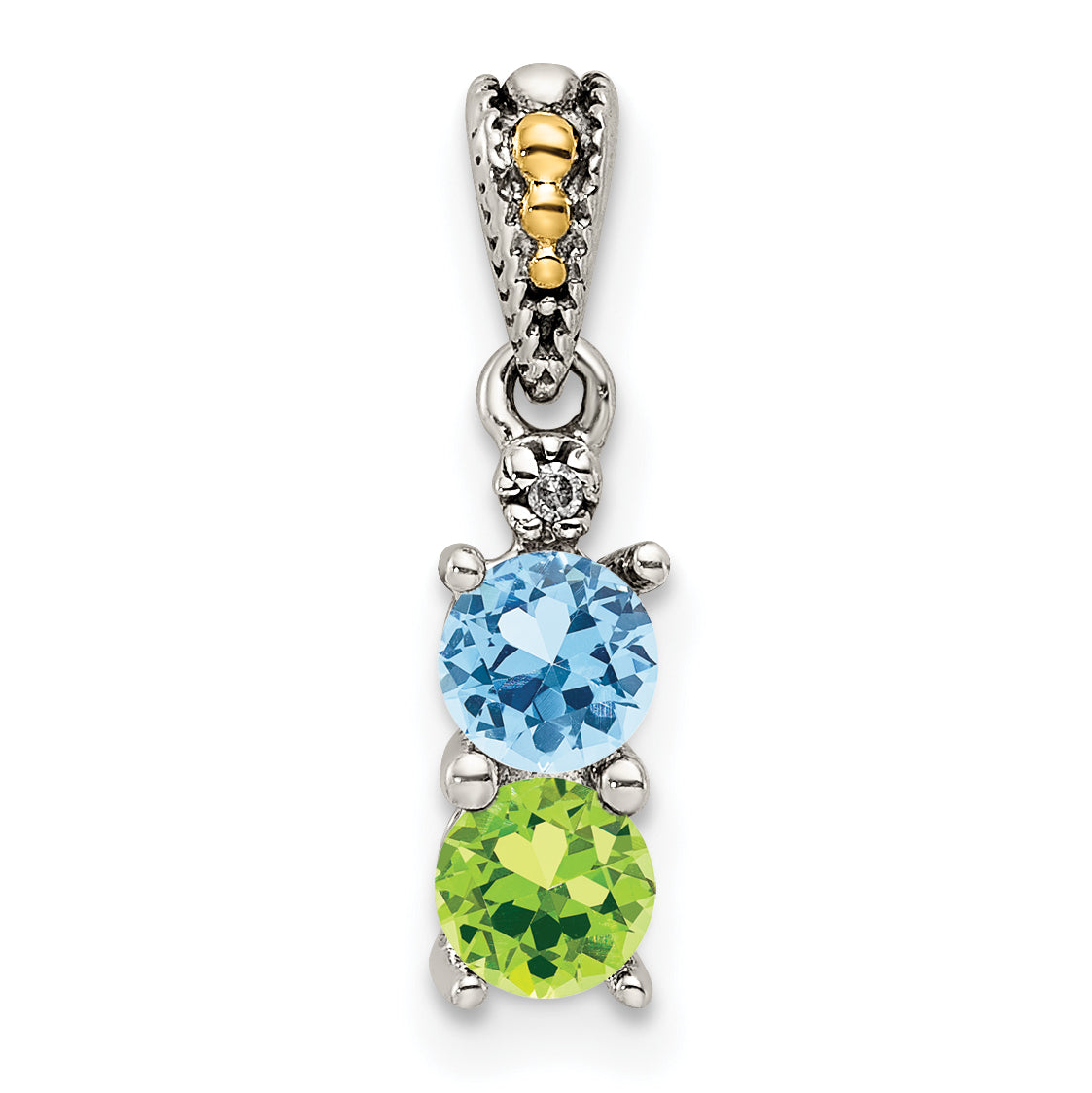 Sterling Silver Antiqued with 14k 2-stone with Diamond Mothers Pendant Semi-Mount