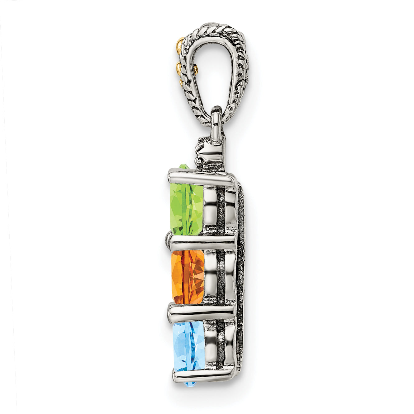 Sterling Silver Antiqued with 14k 3-stone with Diamond Mothers Pendant Semi-Mount