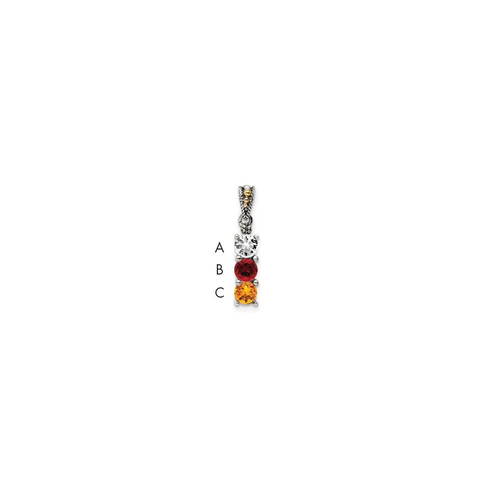 Sterling Silver Antiqued with 14k 3-stone with Diamond Mothers Pendant Semi-Mount