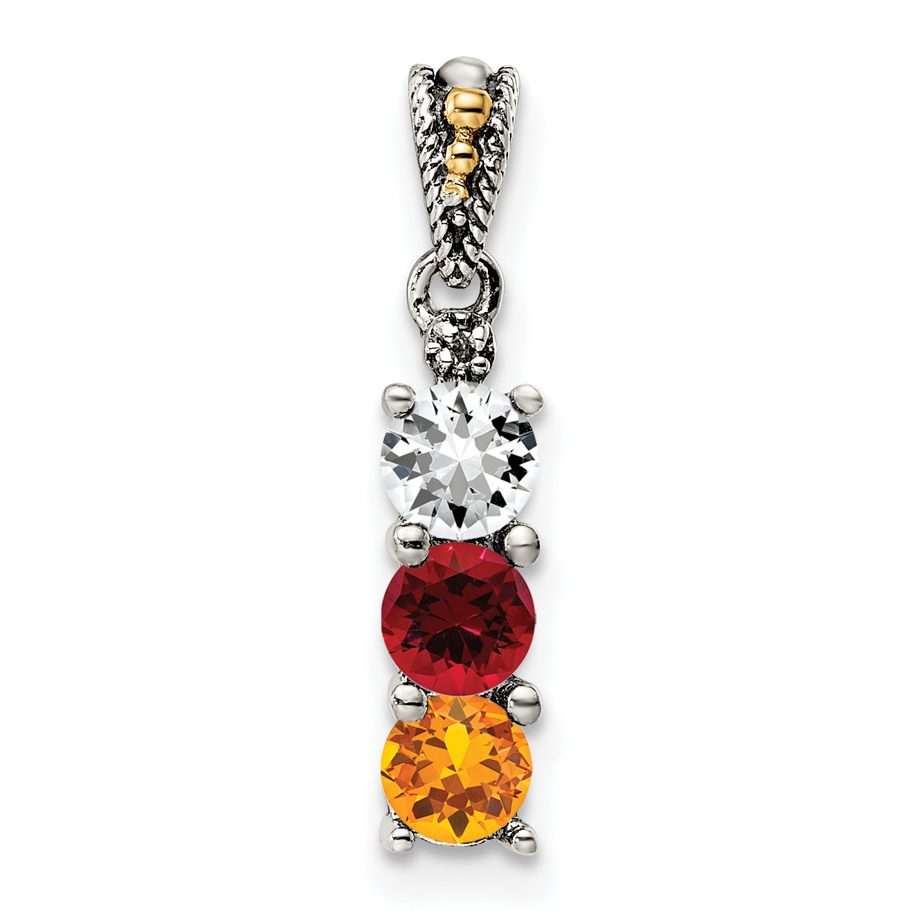 Sterling Silver Antiqued with 14k 3-stone with Diamond Mothers Pendant Semi-Mount