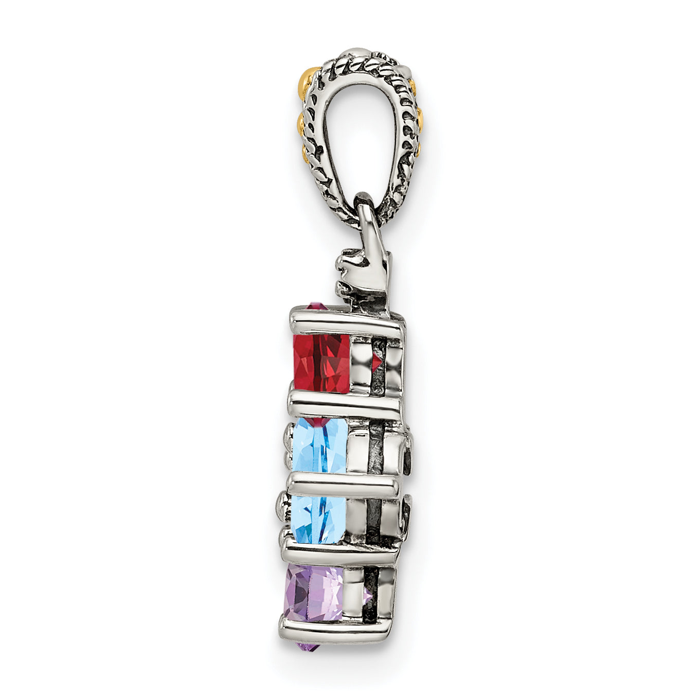 Sterling Silver Antiqued with 14k 4-stone with Diamond Mothers Pendant Semi-Mount
