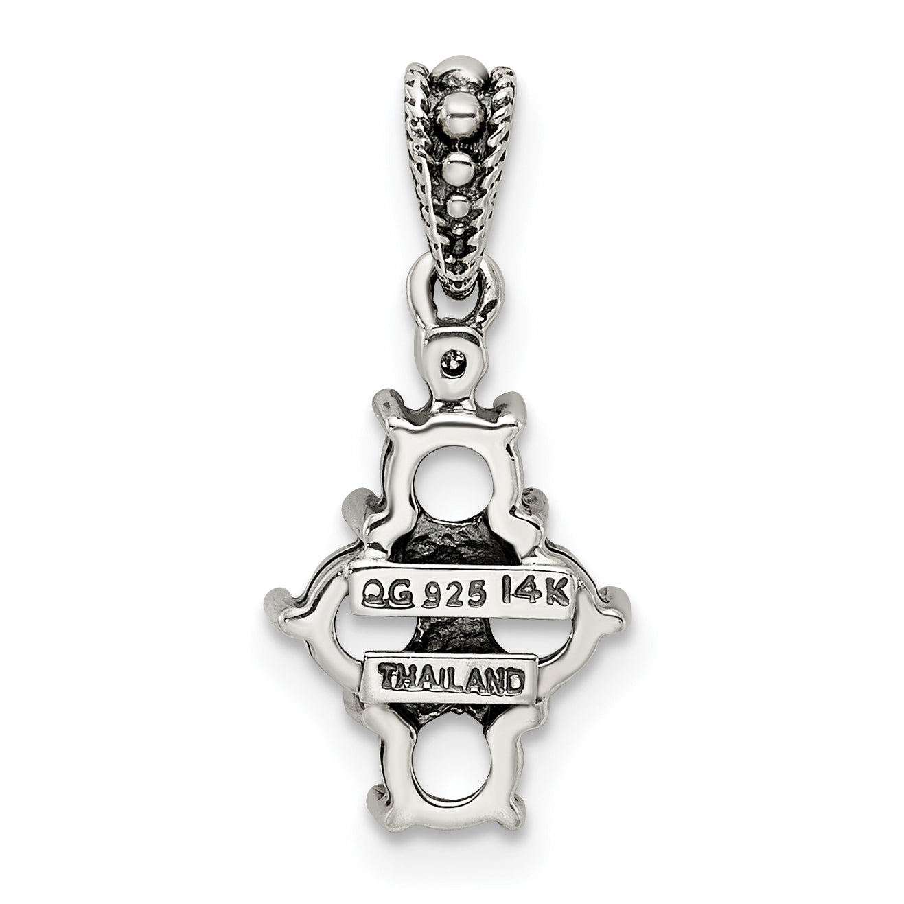 Sterling Silver Antiqued with 14k 4-stone with Diamond Mothers Pendant Semi-Mount