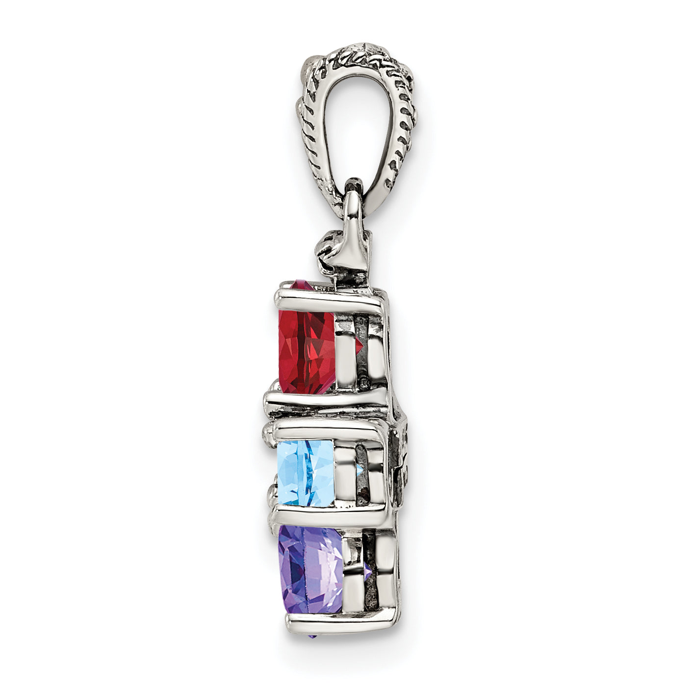 Sterling Silver Antiqued with 14k 5-stone with Diamond Mothers Pendant Semi-Mount