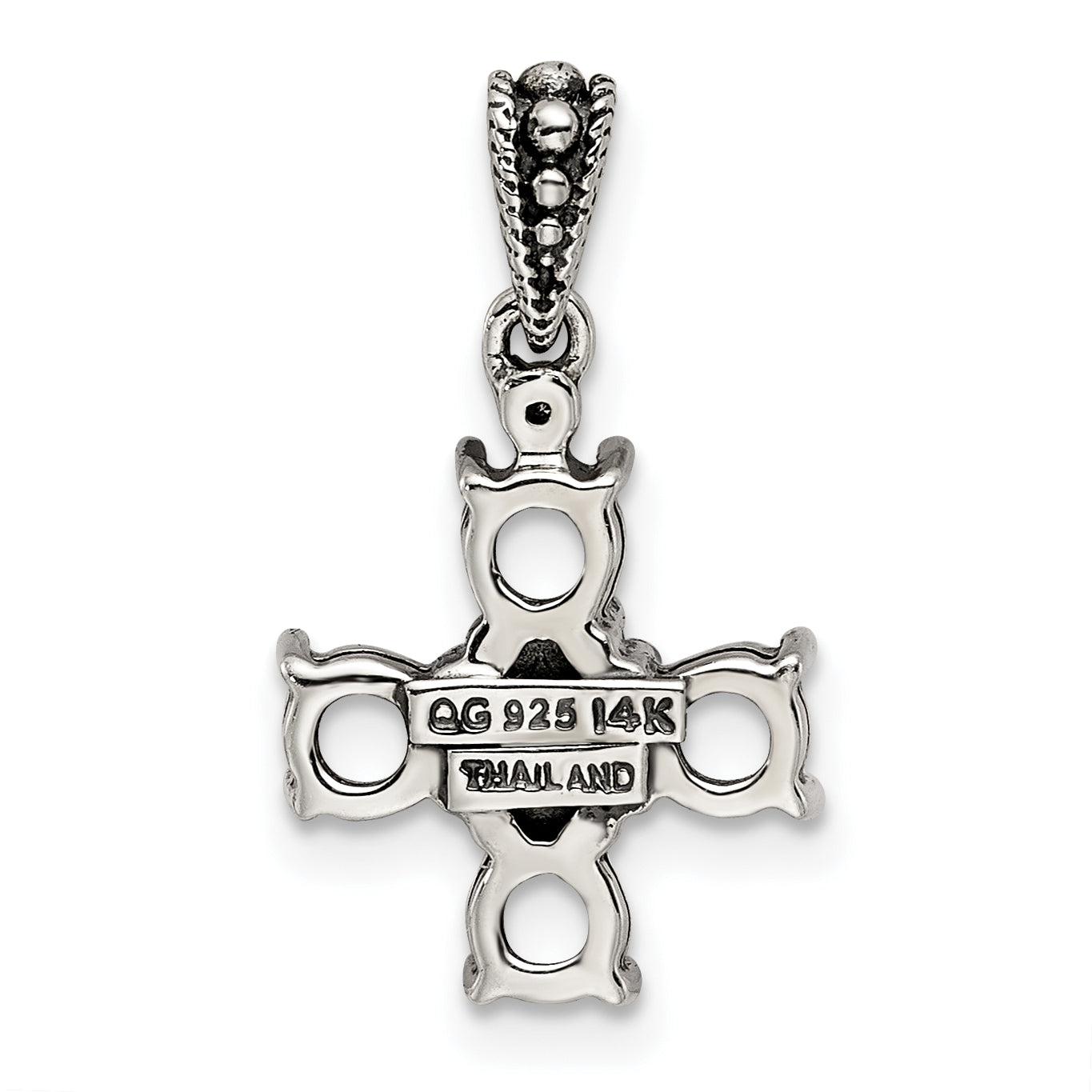 Sterling Silver Antiqued with 14k 5-stone with Diamond Mothers Pendant Semi-Mount