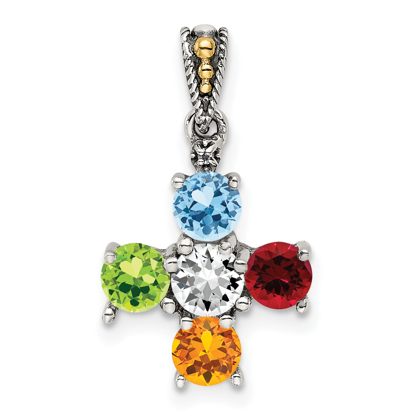 Sterling Silver Antiqued with 14k 5-stone with Diamond Mothers Pendant Semi-Mount