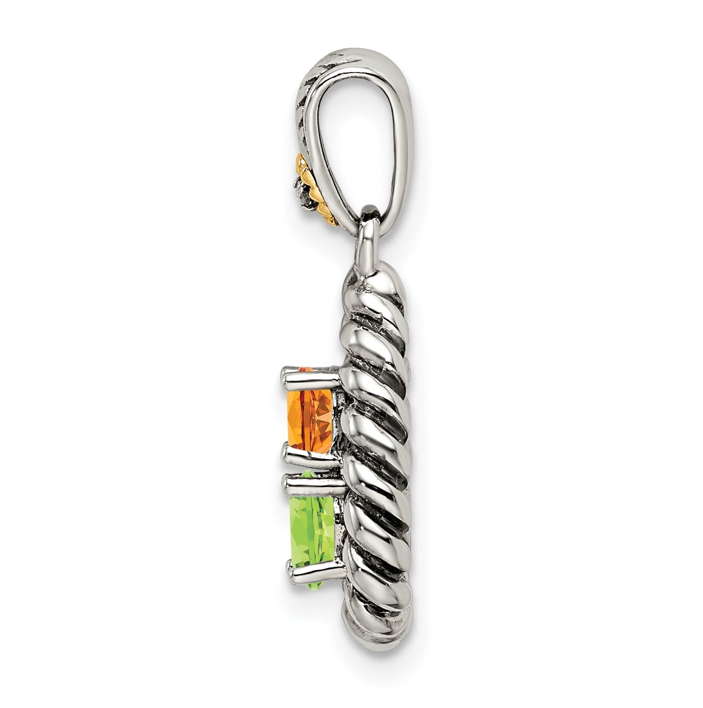 Sterling Silver Antiqued with 14k 2-stone with Diamond Mothers Pendant Semi Mount