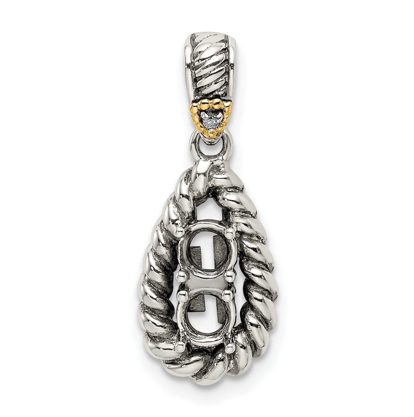 Sterling Silver & 14k Two-stone and Diamond Mothers Pendant on 18in Chain