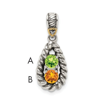 Sterling Silver & 14k Two-stone and Diamond Mothers Pendant on 18in Chain