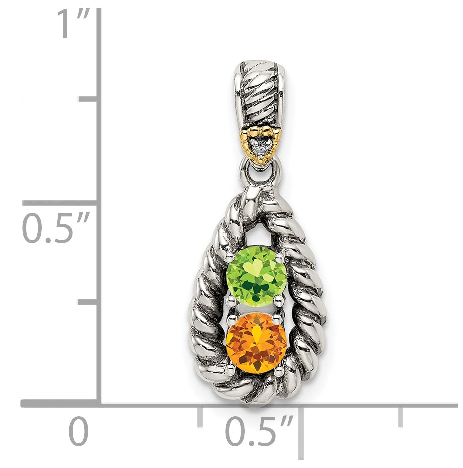 Sterling Silver & 14k Two-stone and Diamond Mothers Pendant on 18in Chain
