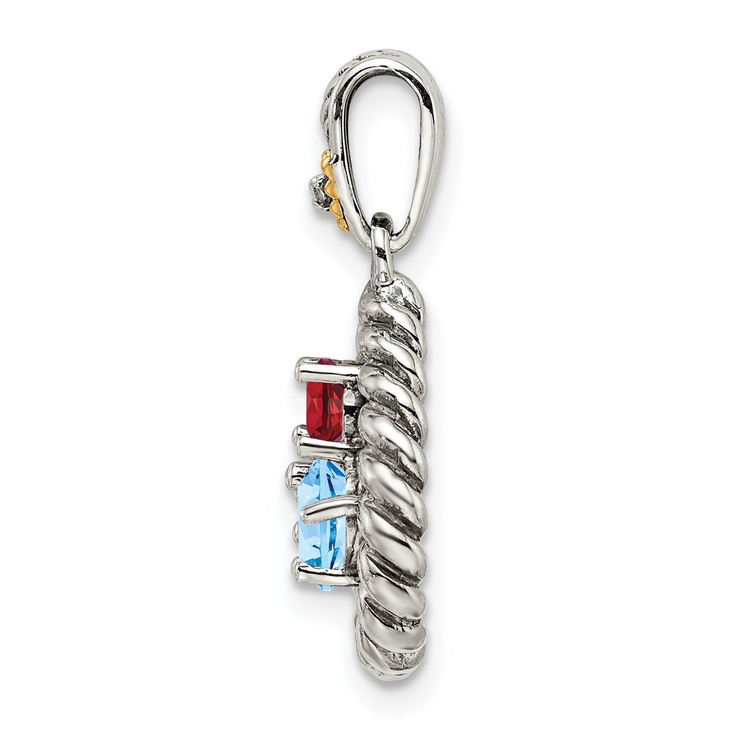 Sterling Silver & 14k Three-stone and Diamond Mothers Pendant on 18in Chain