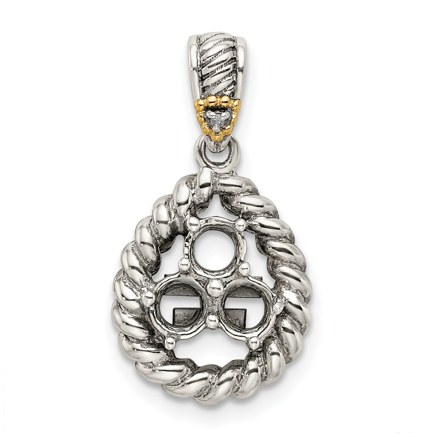 Sterling Silver & 14k Three-stone and Diamond Mothers Pendant on 18in Chain