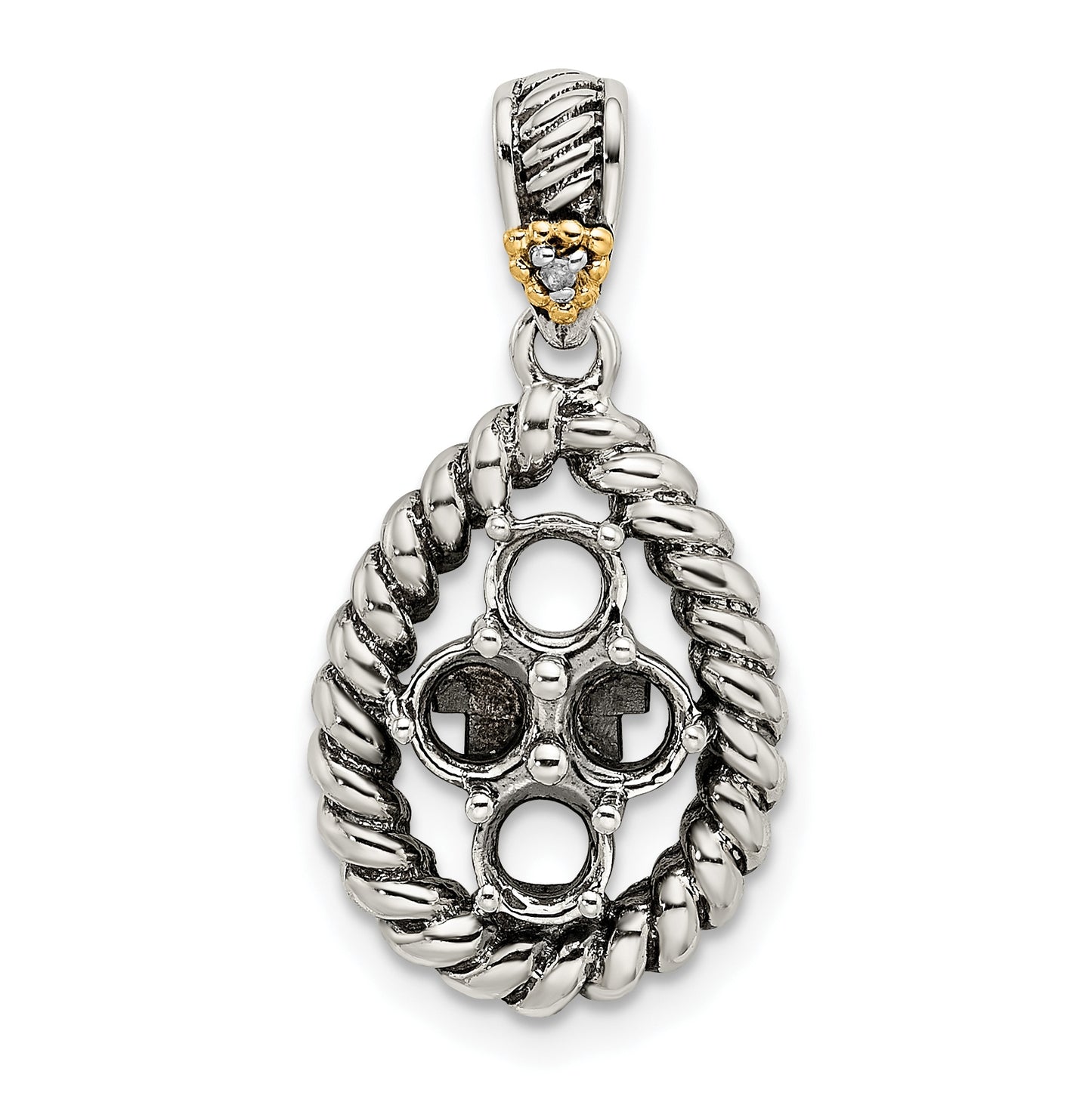 Sterling Silver & 14k Four-stone and Diamond Mothers Pendant on 18in Chain