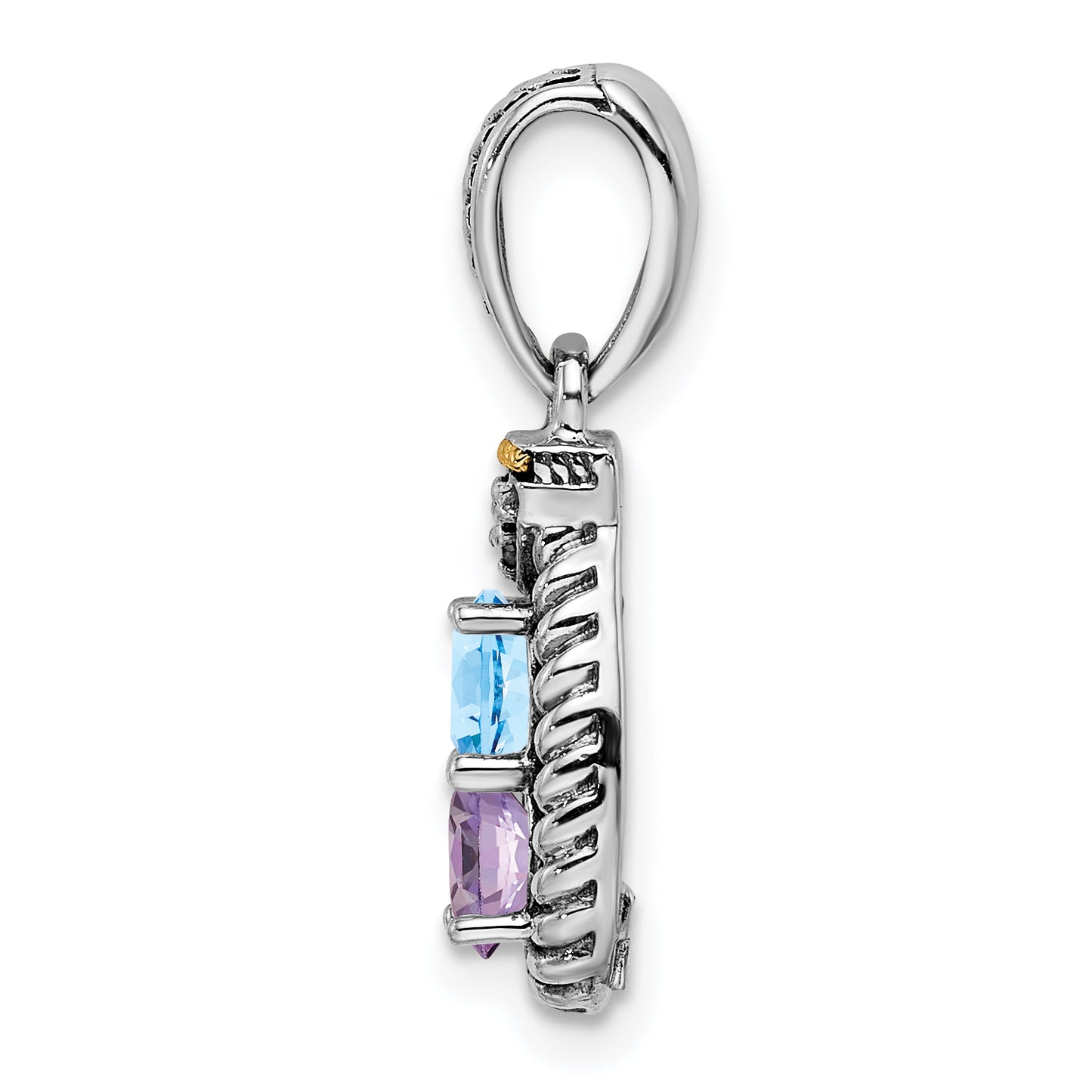 Sterling Silver Antiqued with 14k 2-stone with Diamond Mothers Pendant Semi-Mount