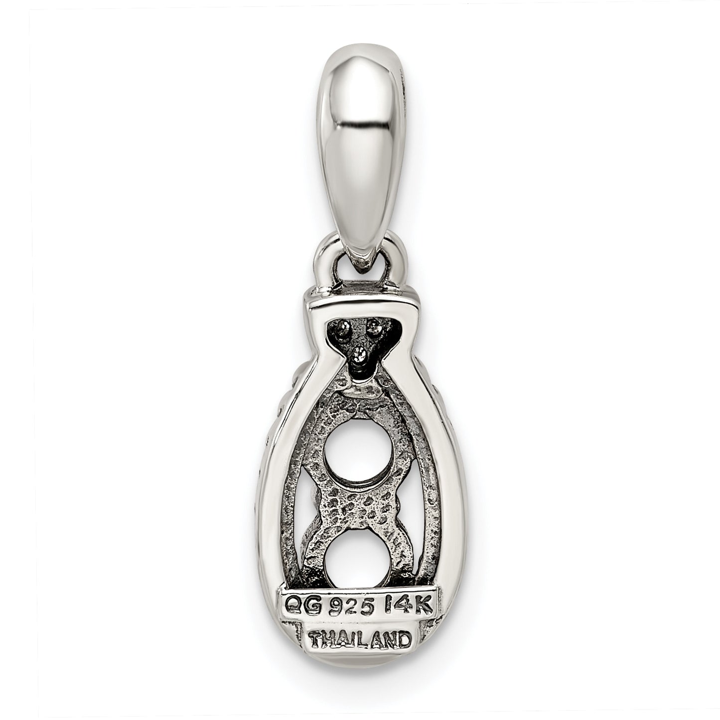 Sterling Silver Antiqued with 14k 2-stone with Diamond Mothers Pendant Semi-Mount