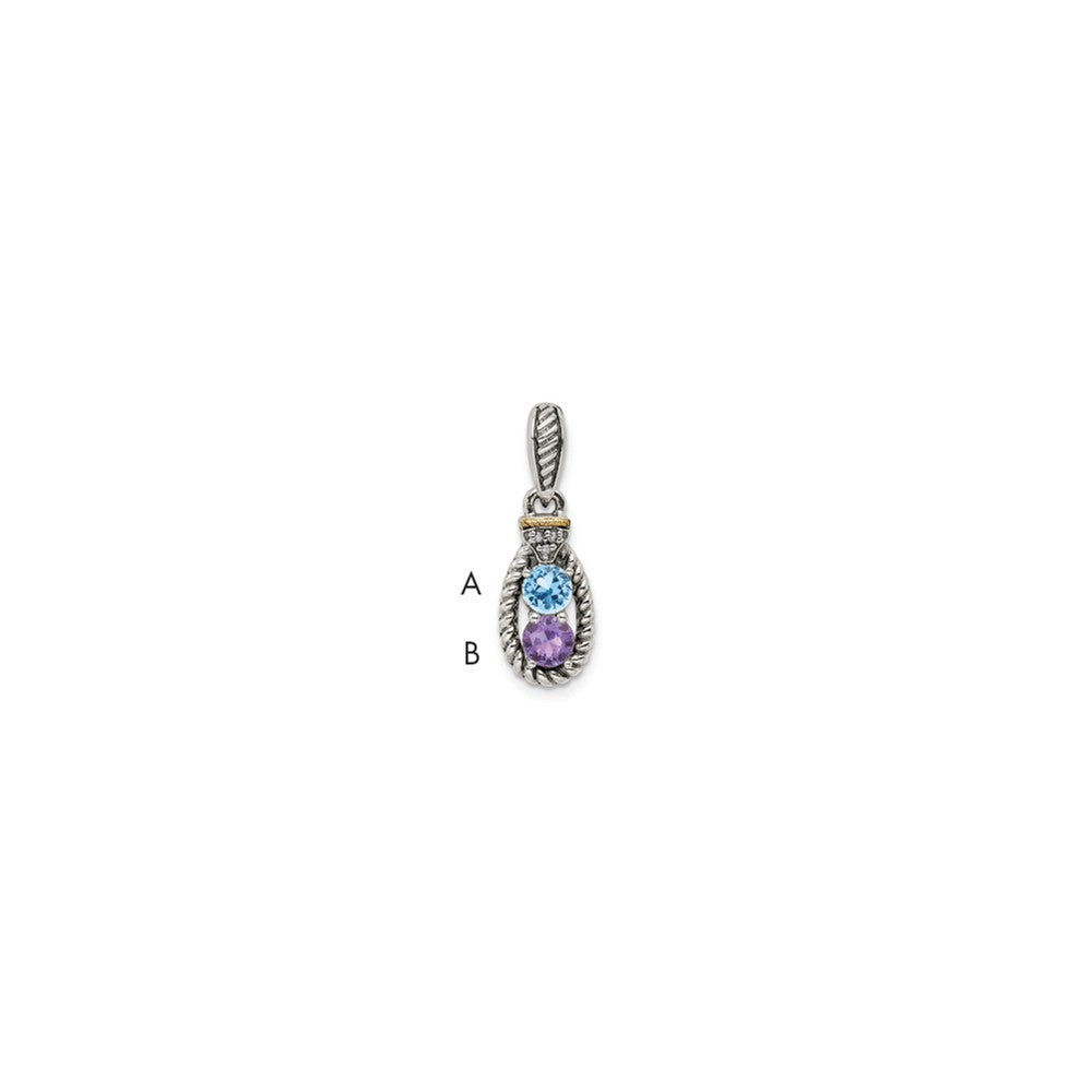 Sterling Silver Antiqued with 14k 2-stone with Diamond Mothers Pendant Semi-Mount