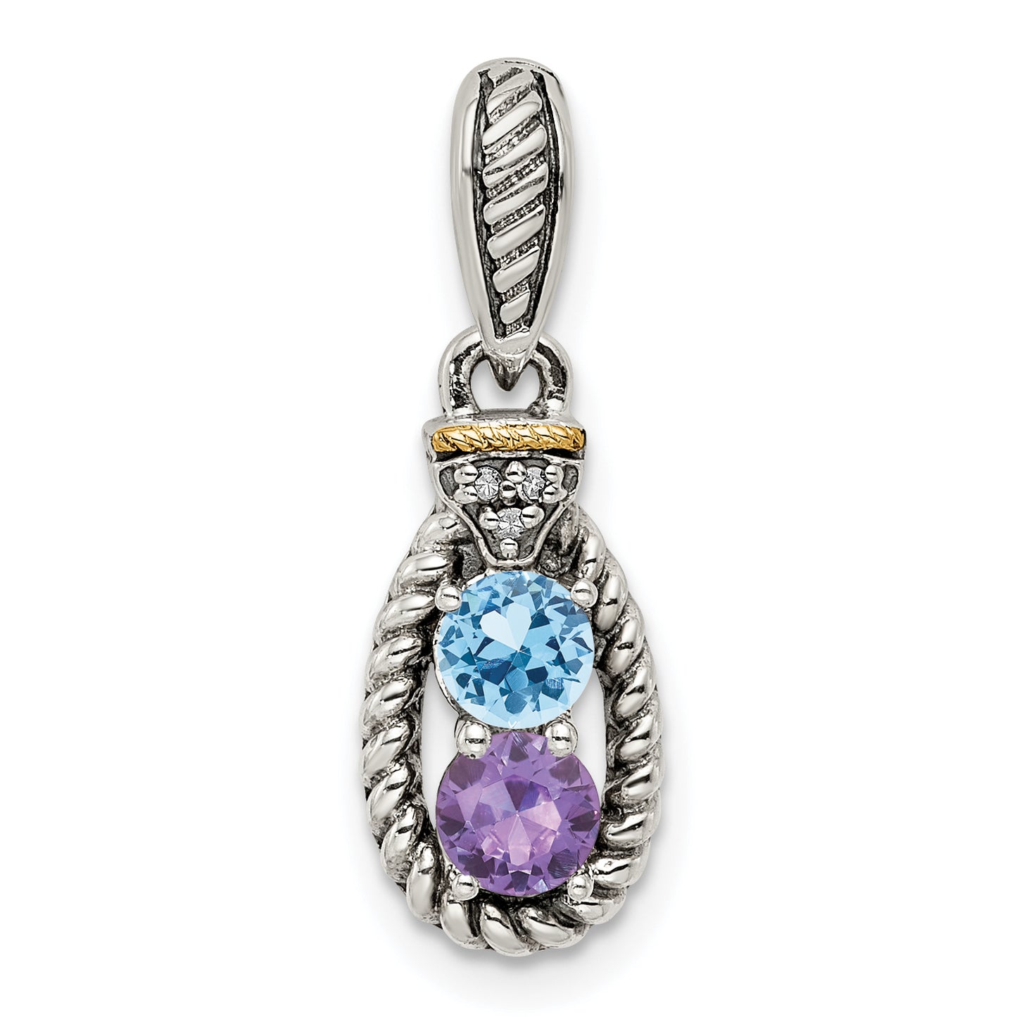 Sterling Silver Antiqued with 14k 2-stone with Diamond Mothers Pendant Semi-Mount