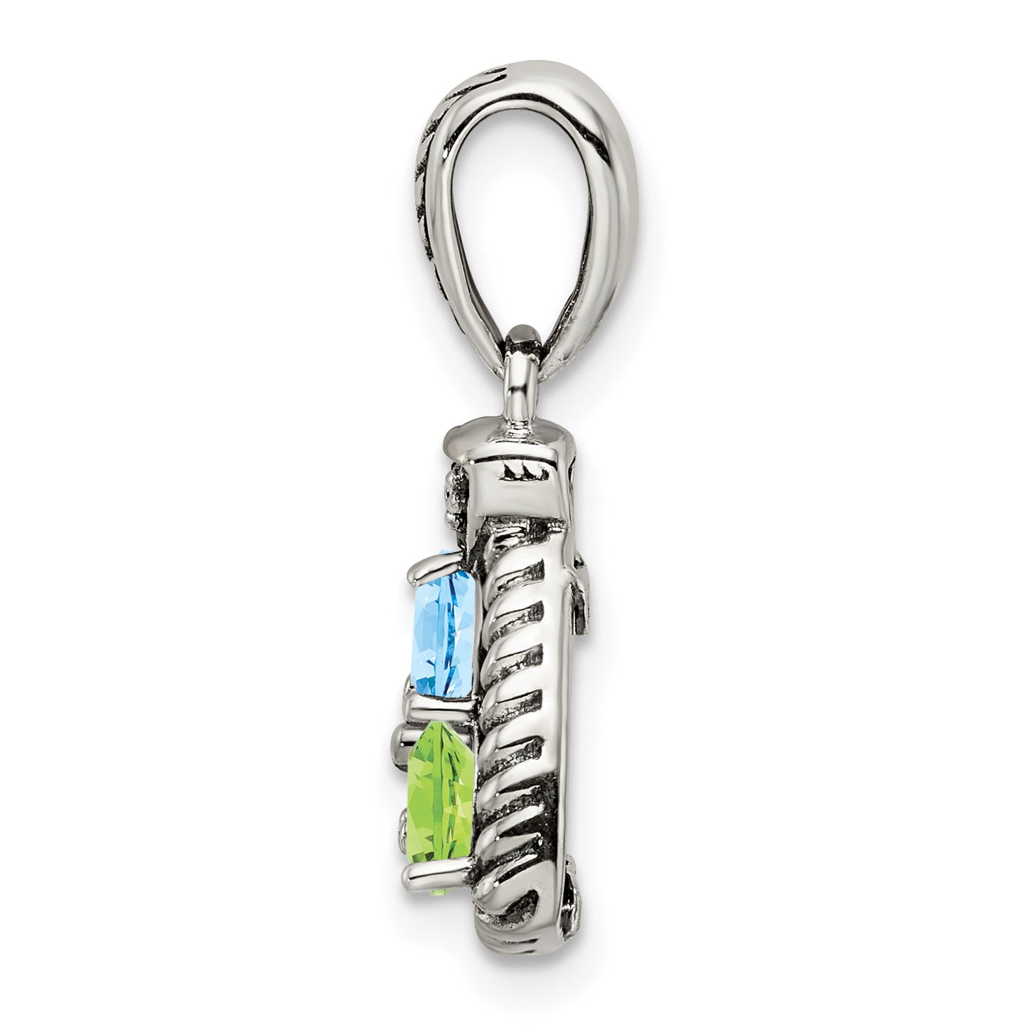 Sterling Silver Antiqued with 14k 3-stone with Diamond Mothers Pendant Semi-Mount