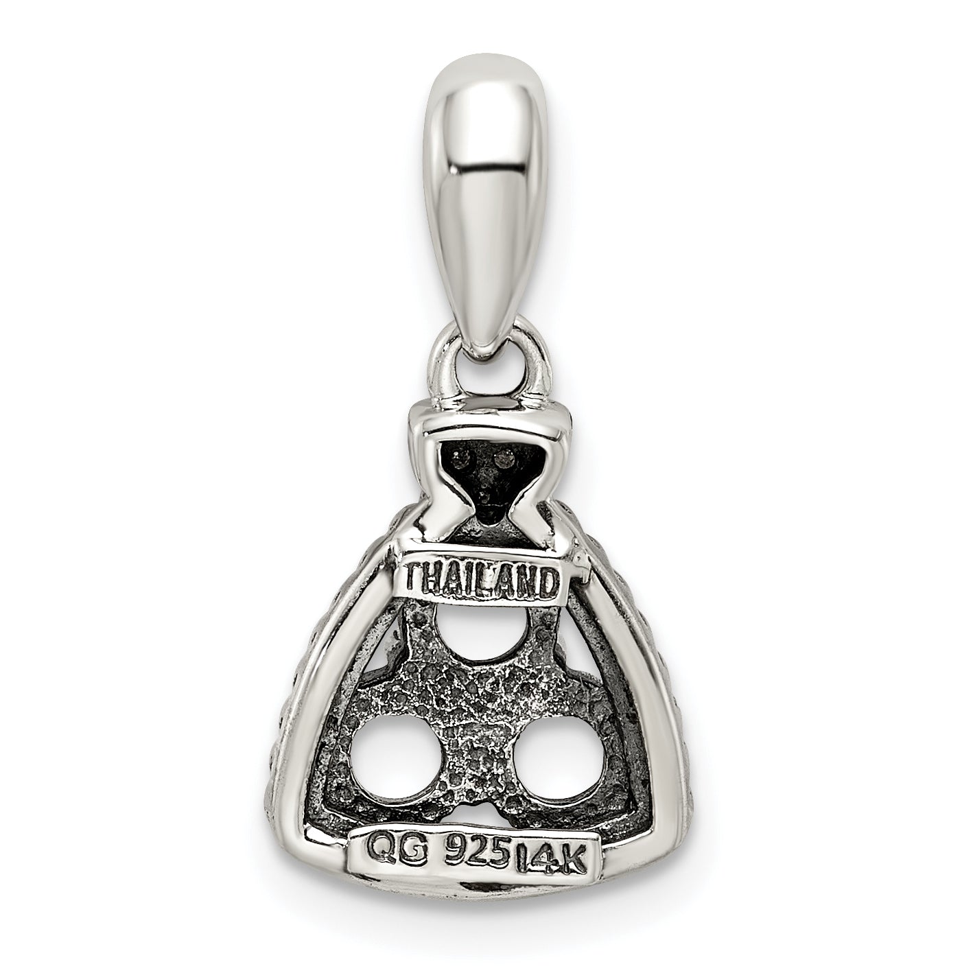 Sterling Silver Antiqued with 14k 3-stone with Diamond Mothers Pendant Semi-Mount