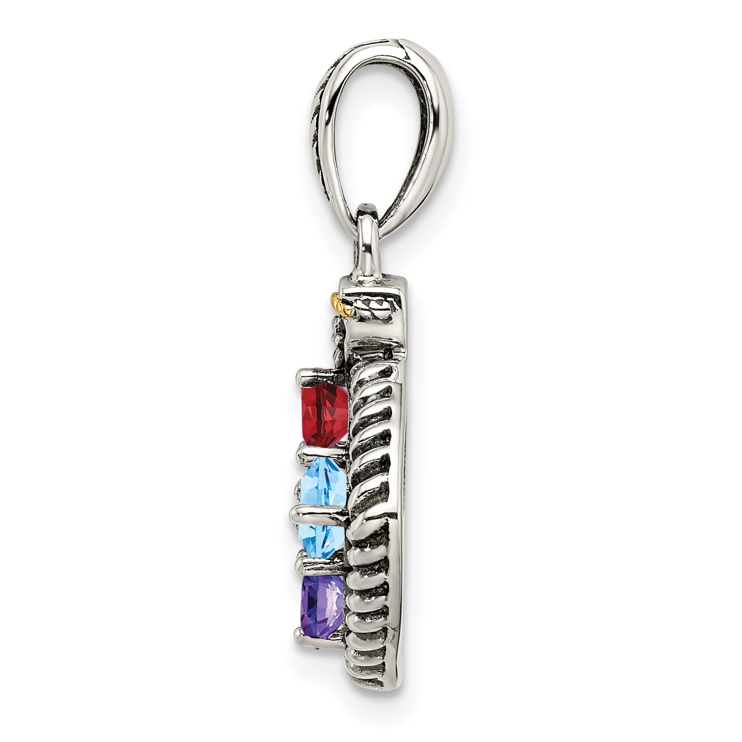 Sterling Silver Antiqued with 14k 4-stone with Diamond Mothers Pendant Semi-Mount