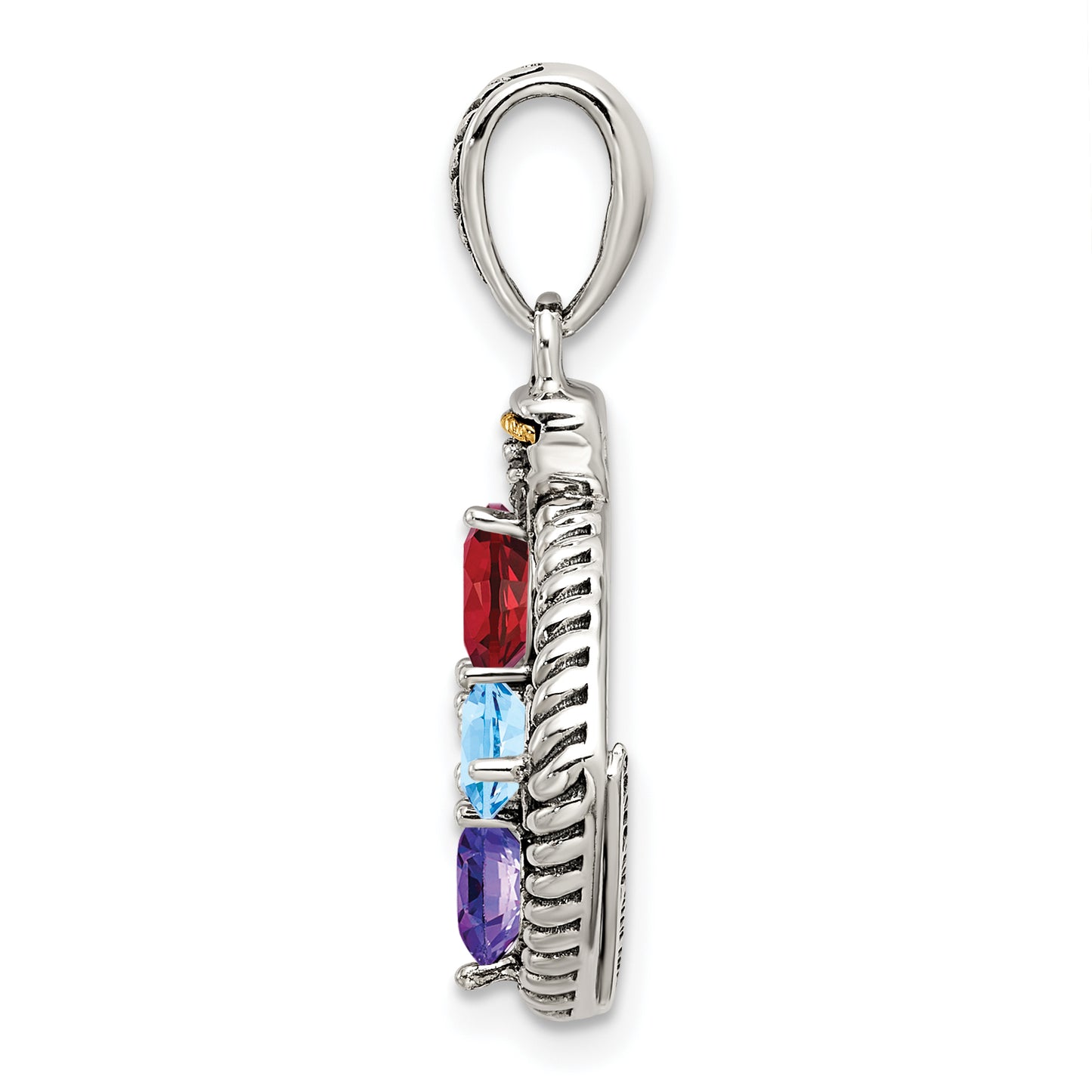 Sterling Silver Antiqued with 14k 5-stone with Diamond Mothers Pendant Semi-Mount