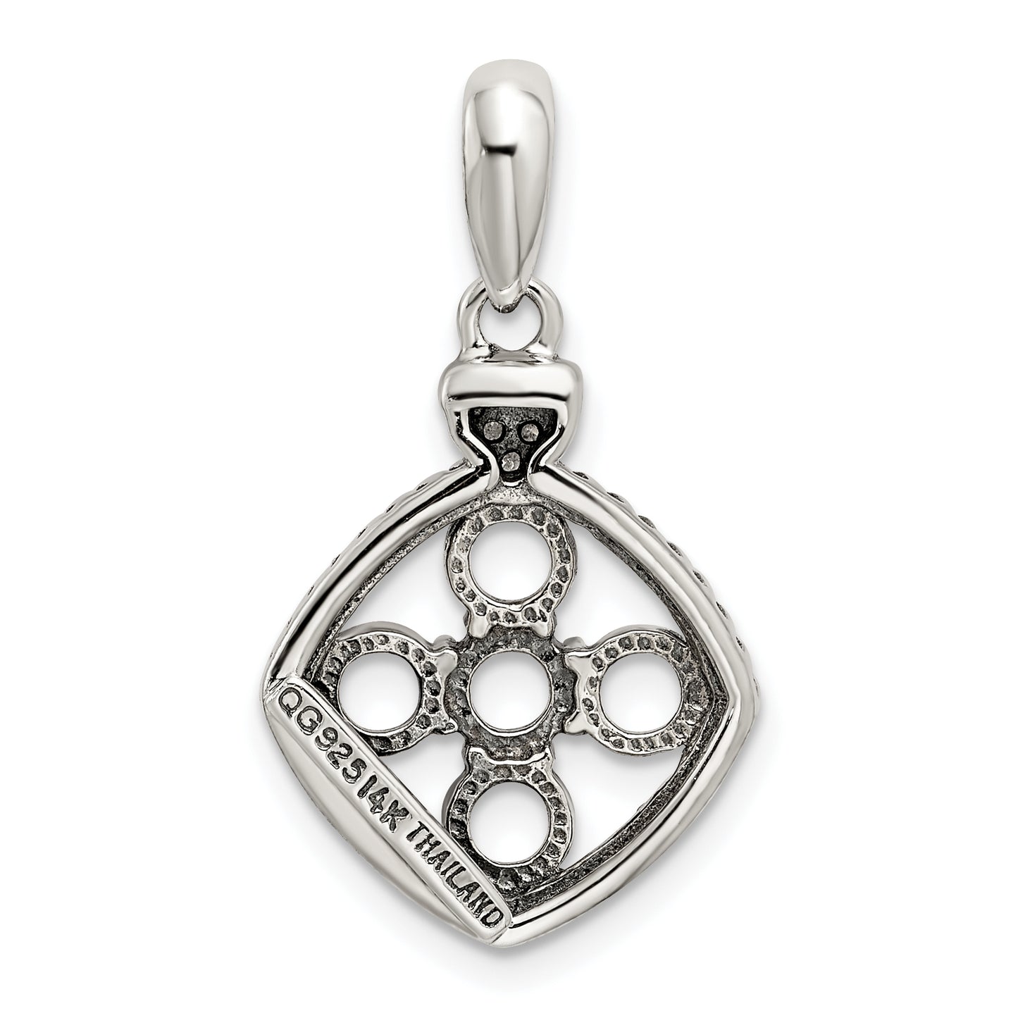 Sterling Silver Antiqued with 14k 5-stone with Diamond Mothers Pendant Semi-Mount