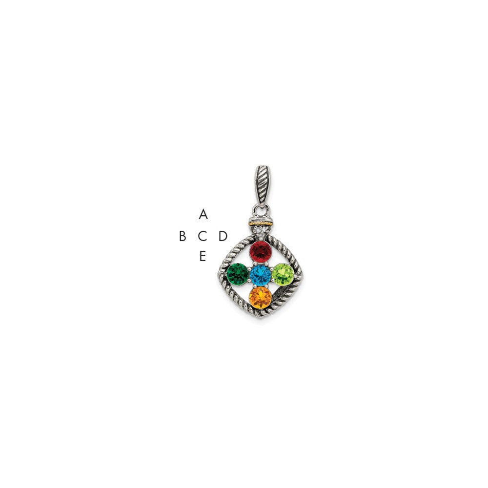 Sterling Silver Antiqued with 14k 5-stone with Diamond Mothers Pendant Semi-Mount