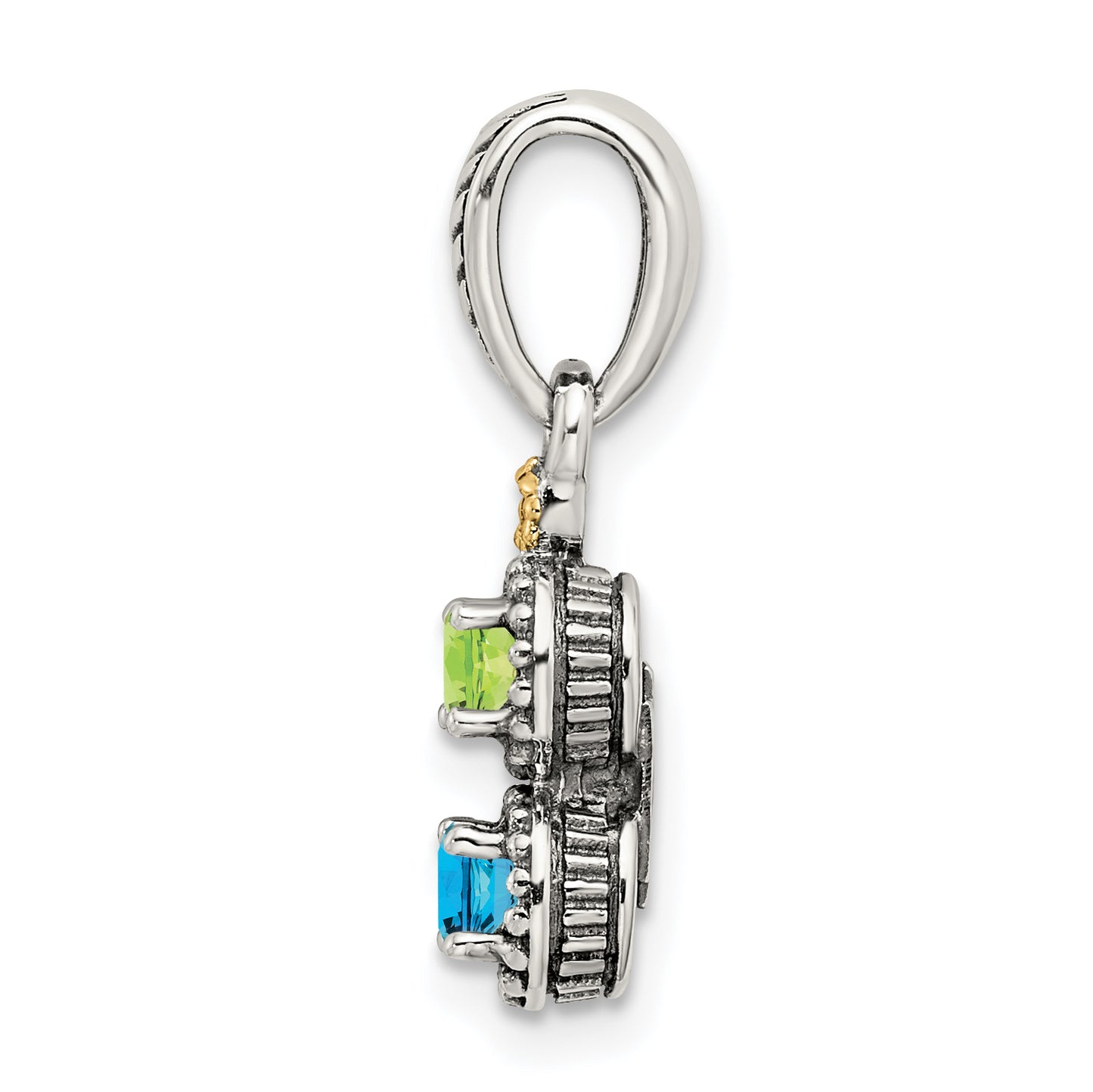 Sterling Silver Antiqued with 14k 2-stone with Diamond Mothers Pendant Semi-Mount