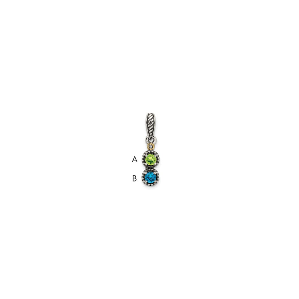 Sterling Silver Antiqued with 14k 2-stone with Diamond Mothers Pendant Semi-Mount