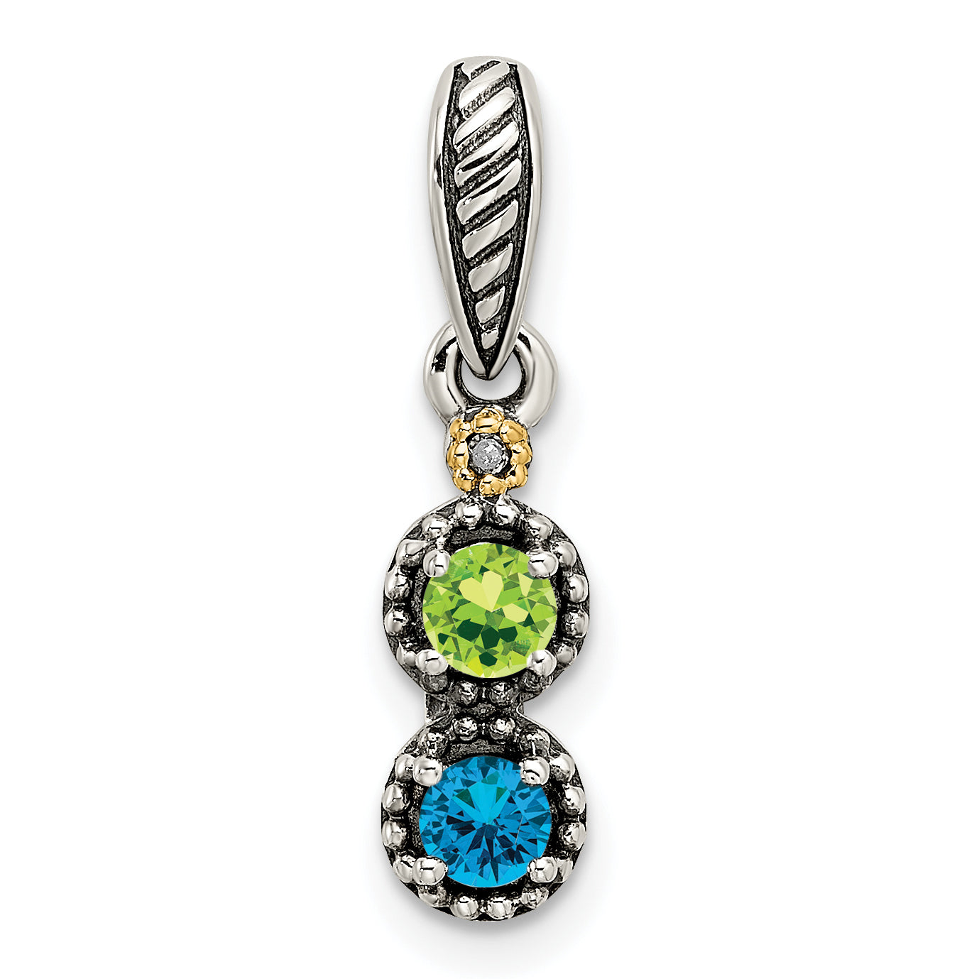Sterling Silver Antiqued with 14k 2-stone with Diamond Mothers Pendant Semi-Mount