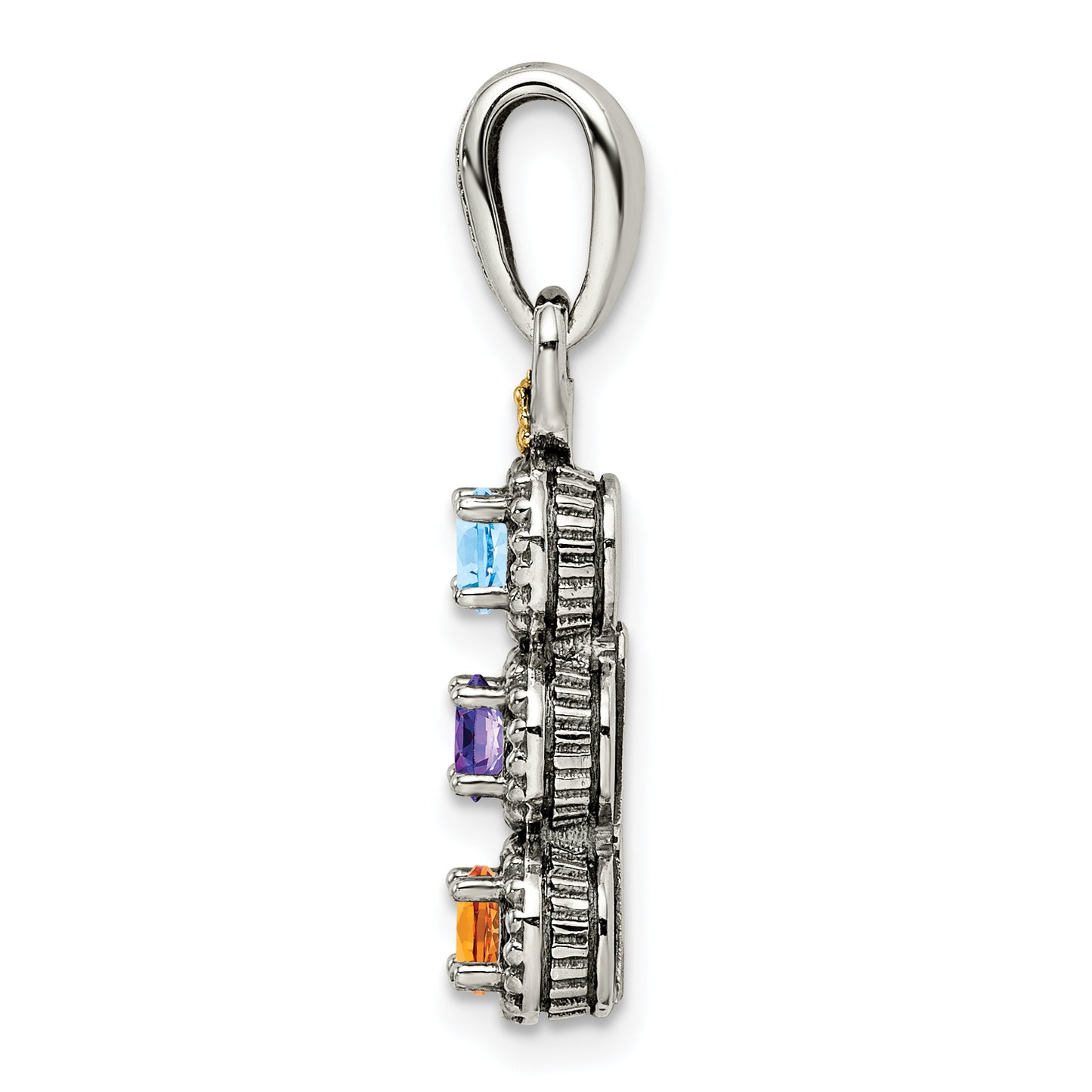 Sterling Silver Antiqued with 14k 3-stone with Diamond Mothers Pendant Semi-Mount