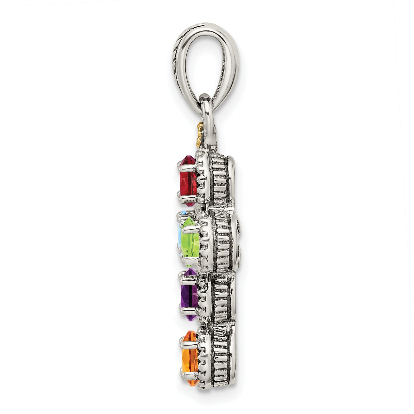 Sterling Silver Antiqued with 14k 5-stone with Diamond Mothers Pendant Semi-Mount