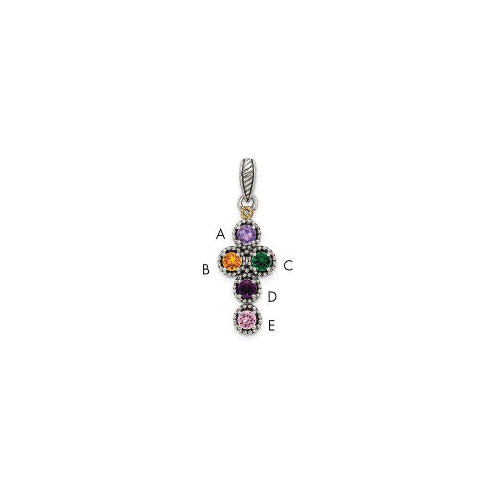 Sterling Silver Antiqued with 14k 5-stone with Diamond Mothers Pendant Semi-Mount