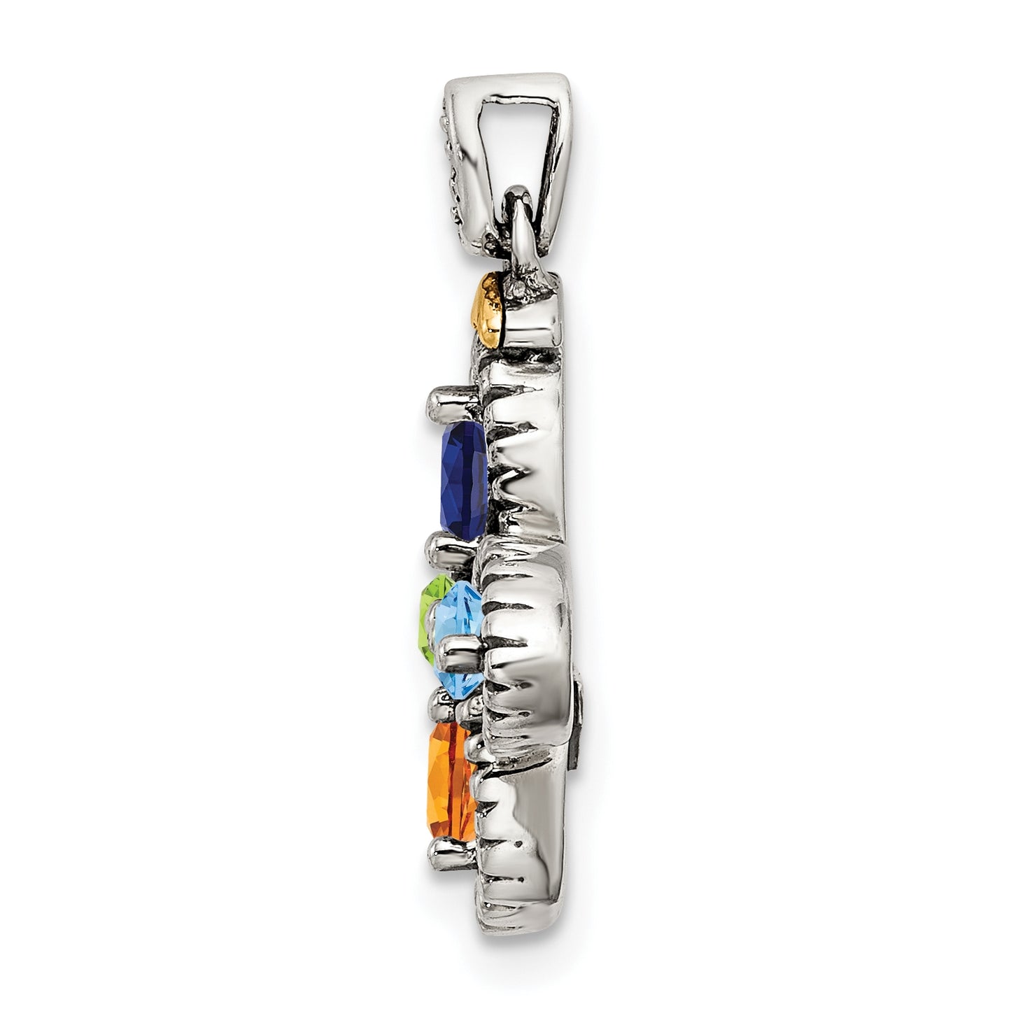Sterling Silver & 14k 4stone and Diamond Mother's Pendant on 18in Chain
