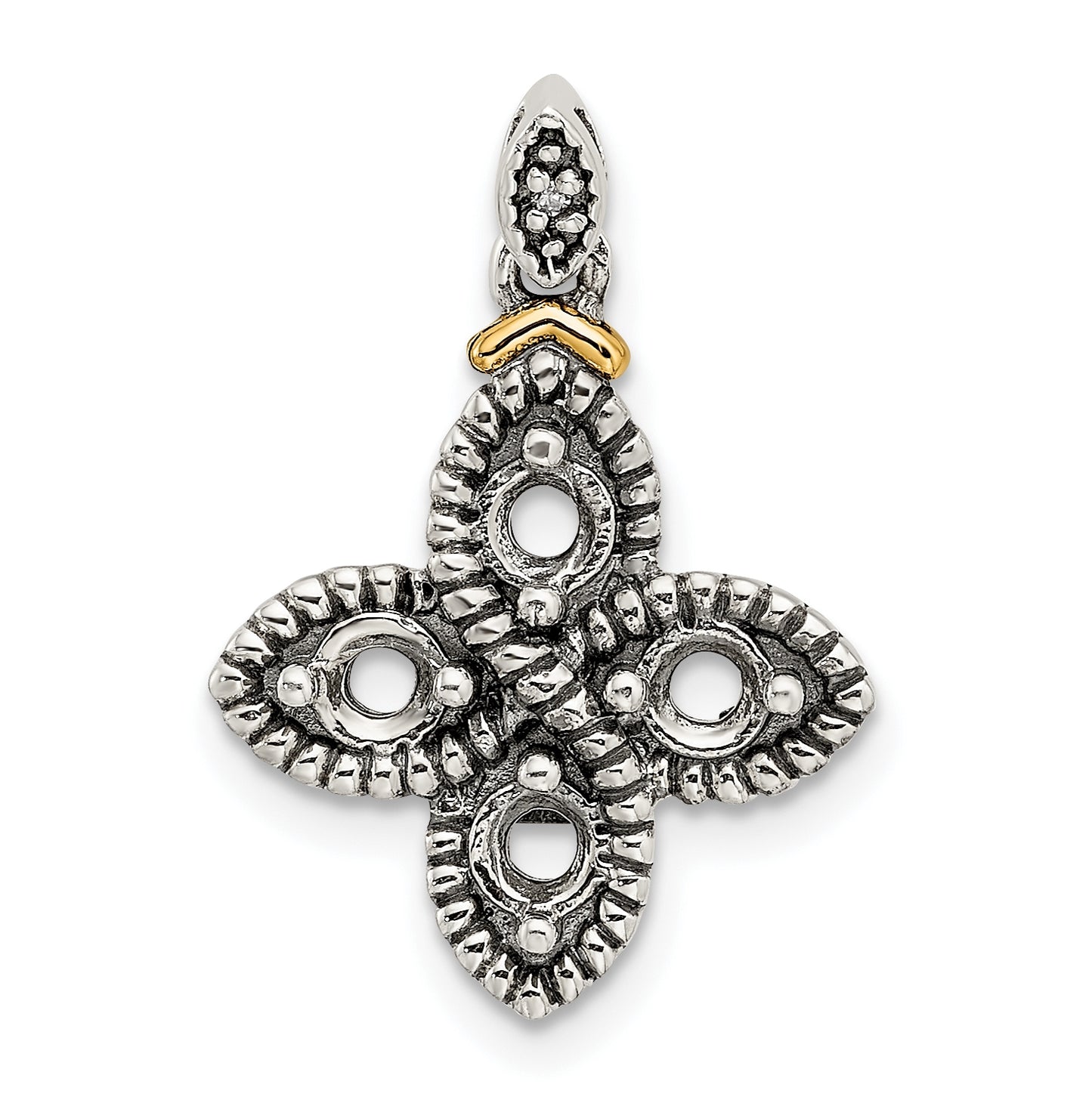 Sterling Silver & 14k 4stone and Diamond Mother's Pendant on 18in Chain
