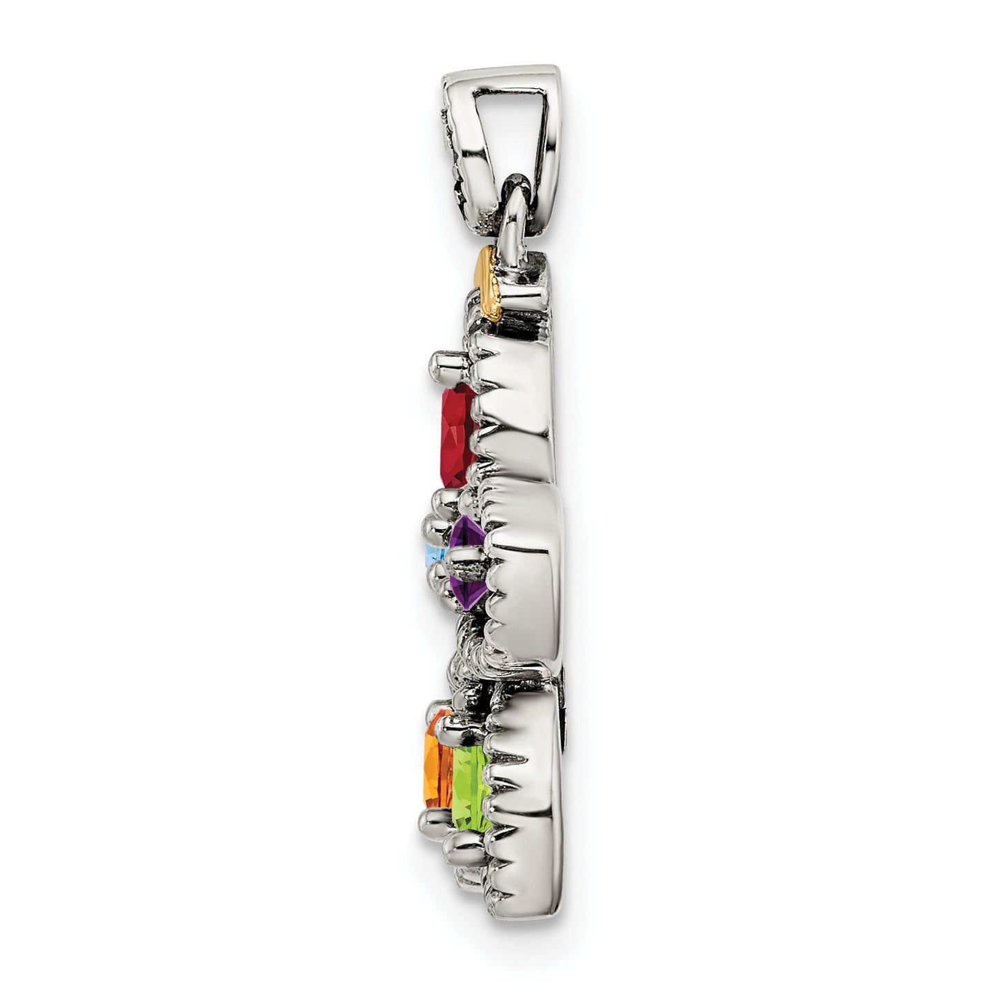 Sterling Silver & 14k 5stone and Diamond Mother's Pendant on 18in Chain