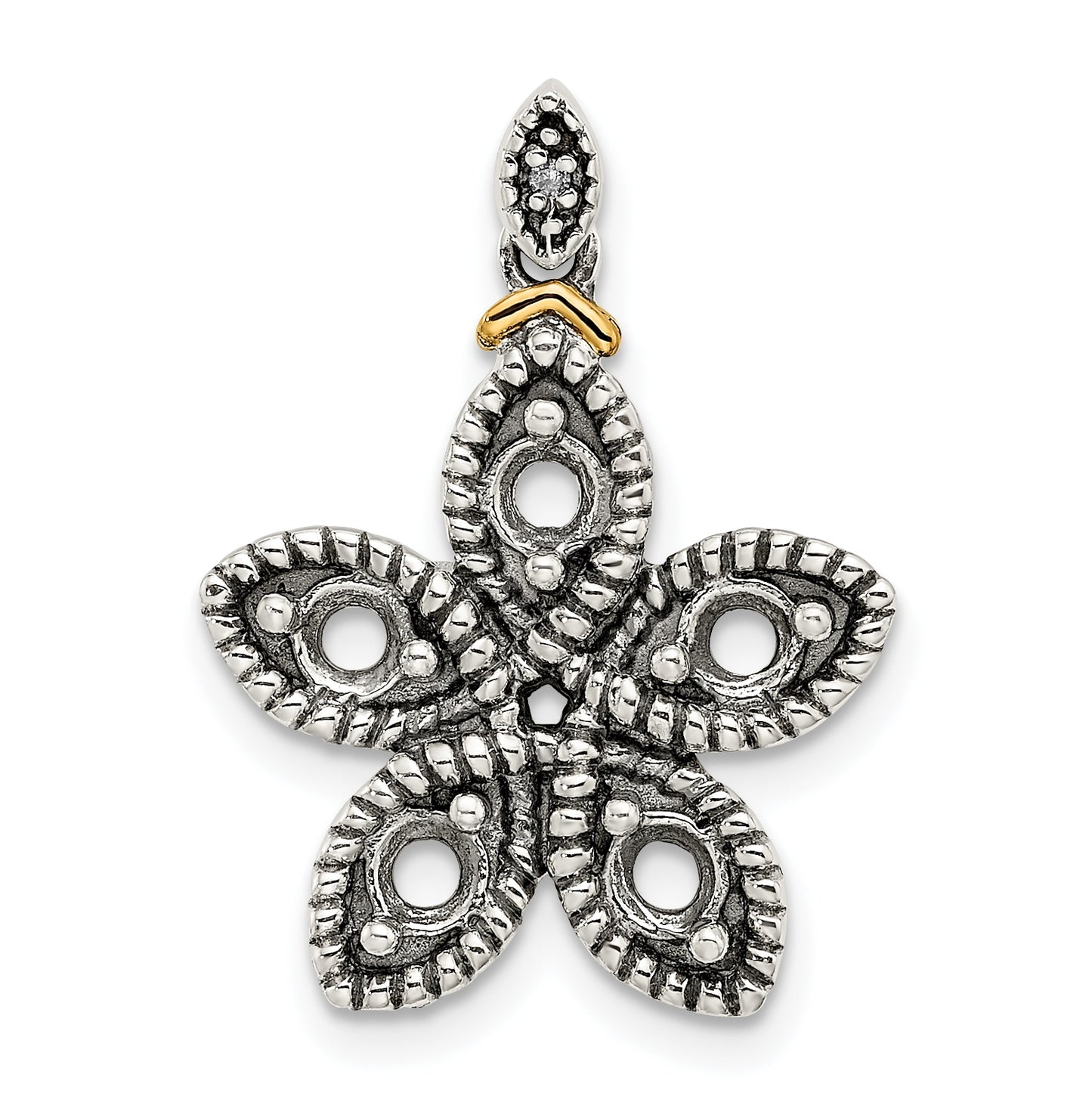 Sterling Silver & 14k 5stone and Diamond Mother's Pendant on 18in Chain