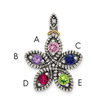 Sterling Silver & 14k 5stone and Diamond Mother's Pendant on 18in Chain