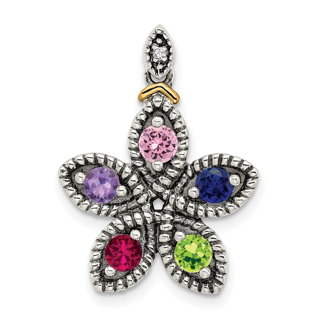 Sterling Silver & 14k 5stone and Diamond Mother's Pendant on 18in Chain
