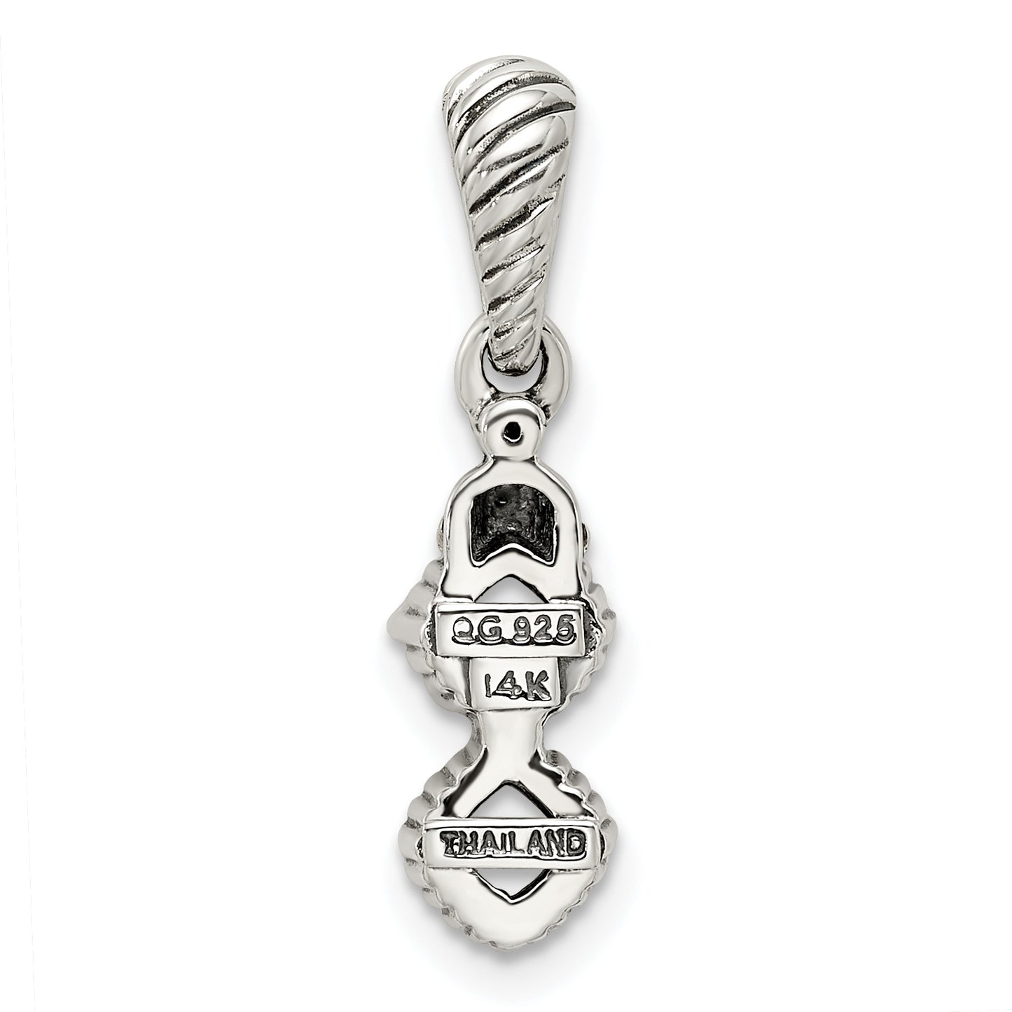 Sterling Silver Antiqued with 14k 2-stone with Diamond Mothers Pendant Semi-Mount