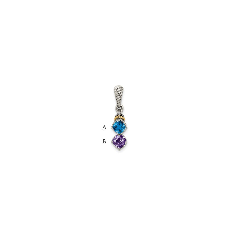 Sterling Silver Antiqued with 14k 2-stone with Diamond Mothers Pendant Semi-Mount