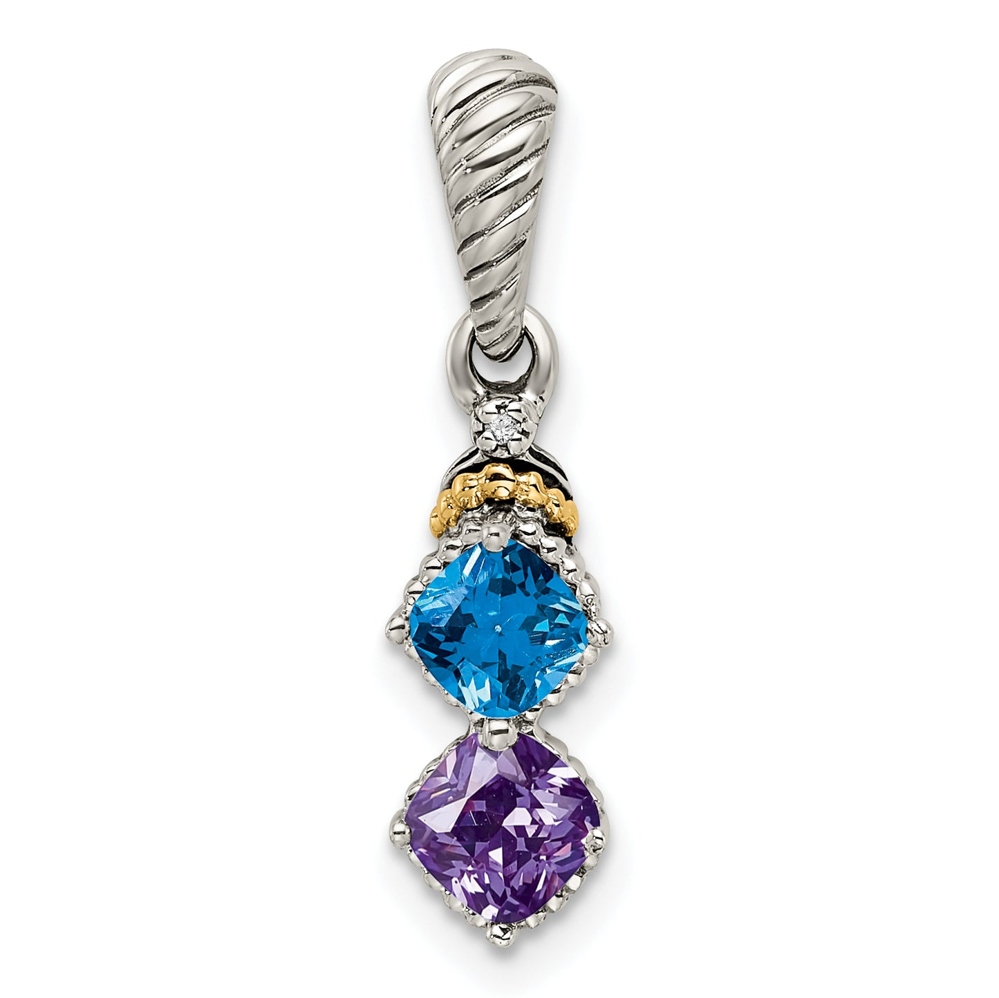 Sterling Silver Antiqued with 14k 2-stone with Diamond Mothers Pendant Semi-Mount