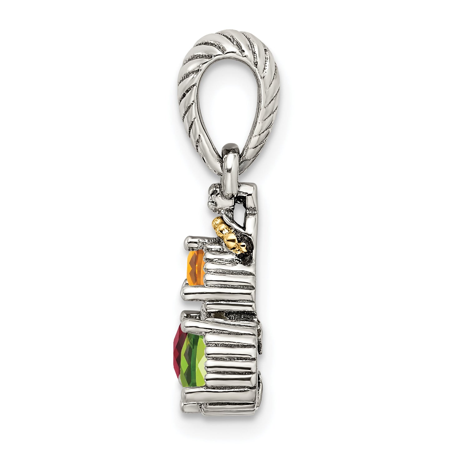 Sterling Silver Antiqued with 14k 3-stone with Diamond Mothers Pendant Semi-Mount