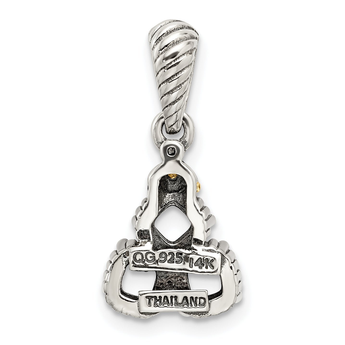 Sterling Silver Antiqued with 14k 3-stone with Diamond Mothers Pendant Semi-Mount