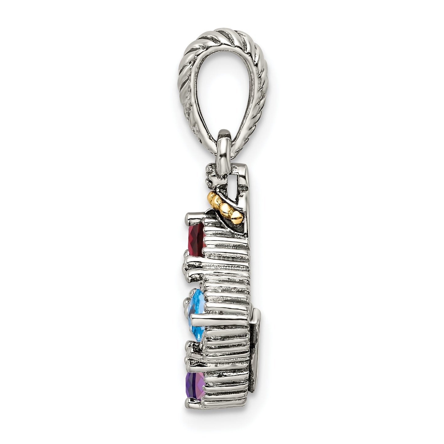 Sterling Silver Antiqued with 14k 4-stone with Diamond Mothers Pendant Semi-Mount