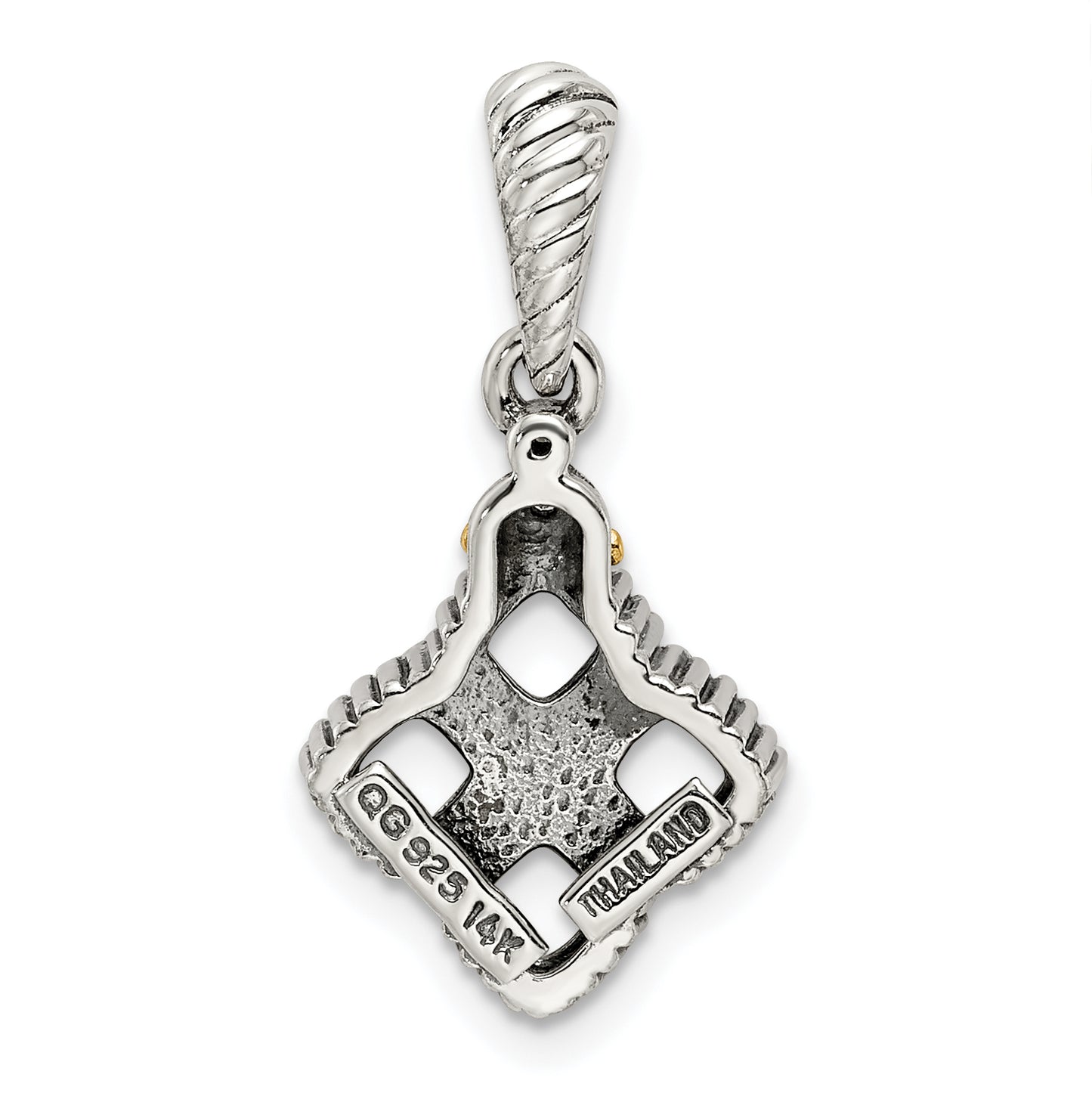 Sterling Silver Antiqued with 14k 4-stone with Diamond Mothers Pendant Semi-Mount