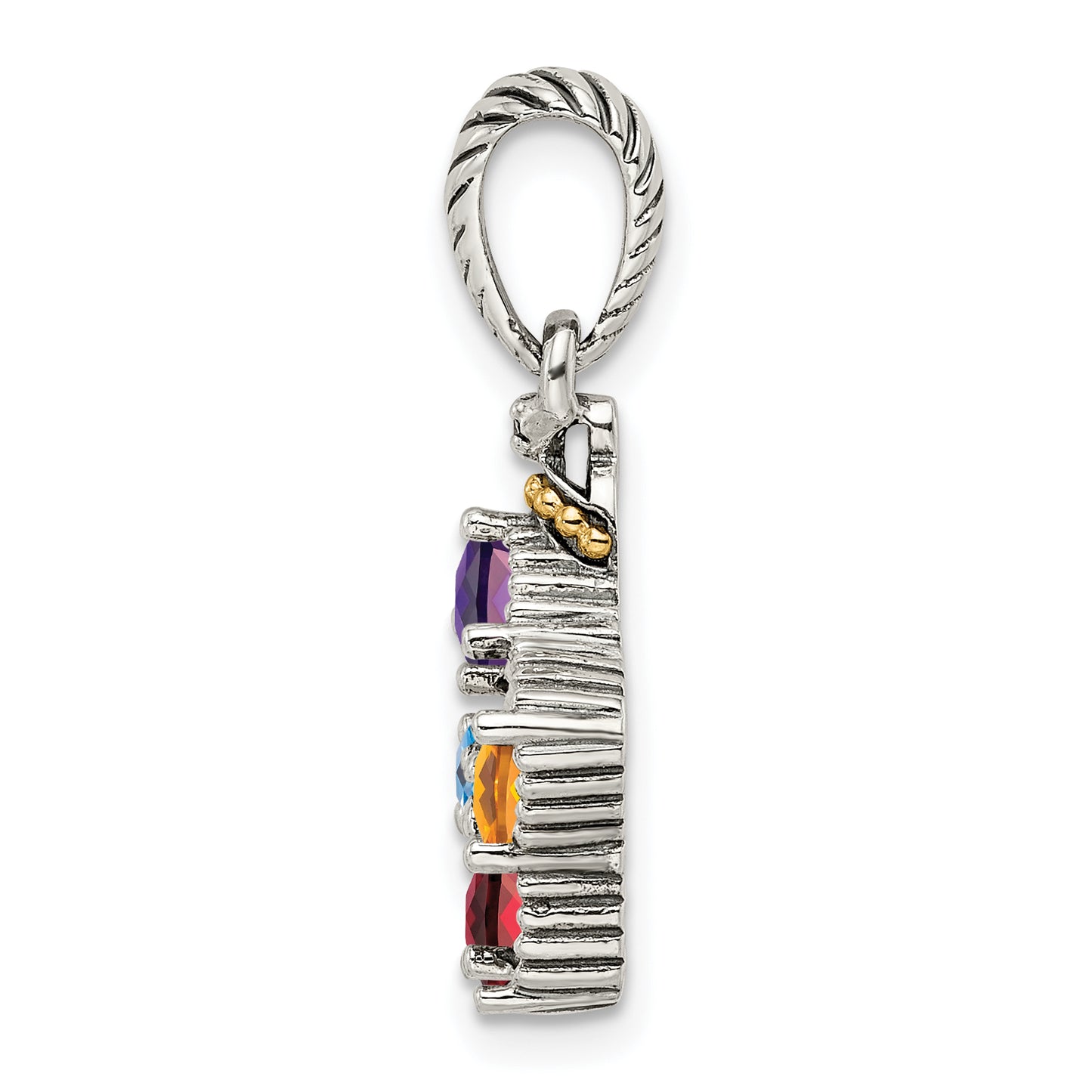 Sterling Silver Antiqued with 14k 5-stone with Diamond Mothers Pendant Semi-Mount