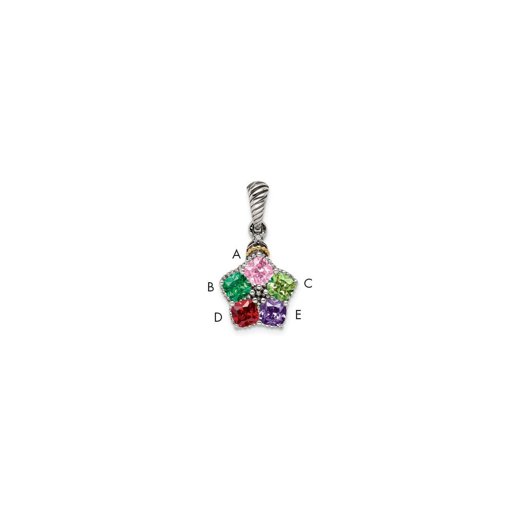 Sterling Silver Antiqued with 14k 5-stone with Diamond Mothers Pendant Semi-Mount