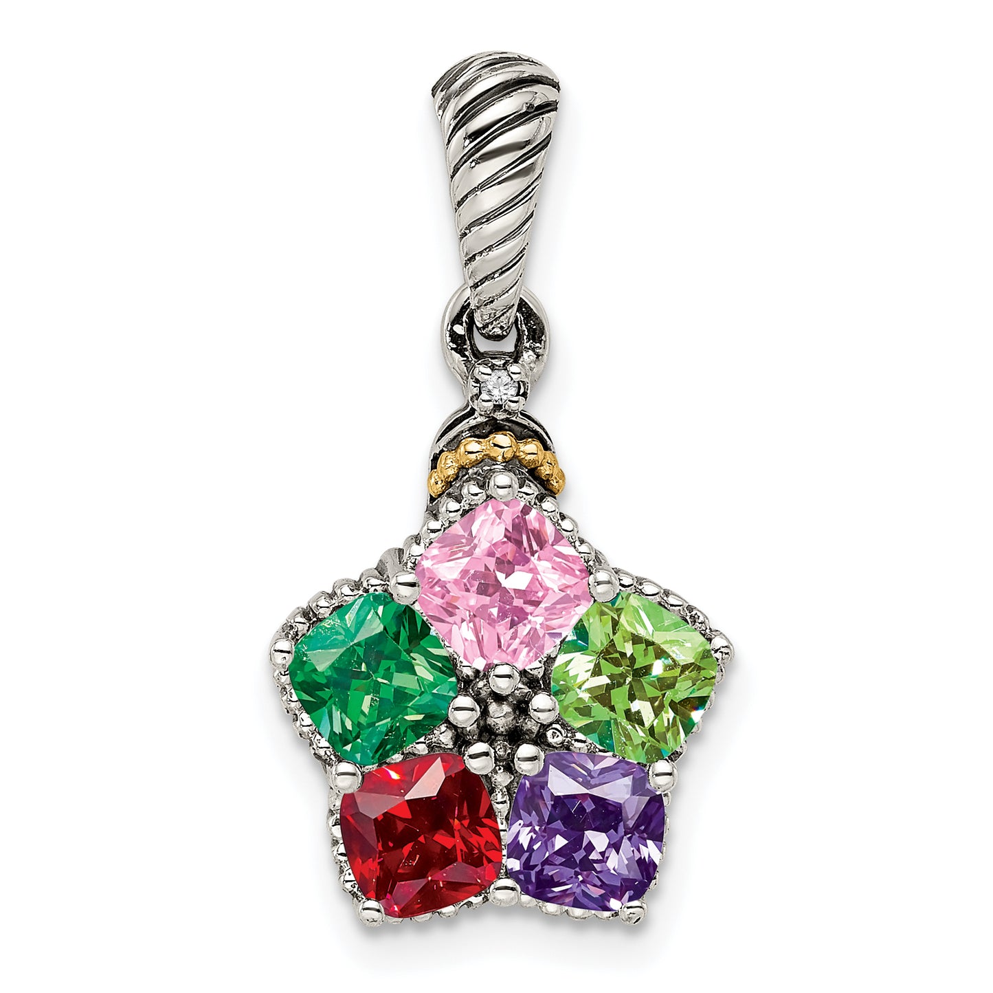 Sterling Silver Antiqued with 14k 5-stone with Diamond Mothers Pendant Semi-Mount