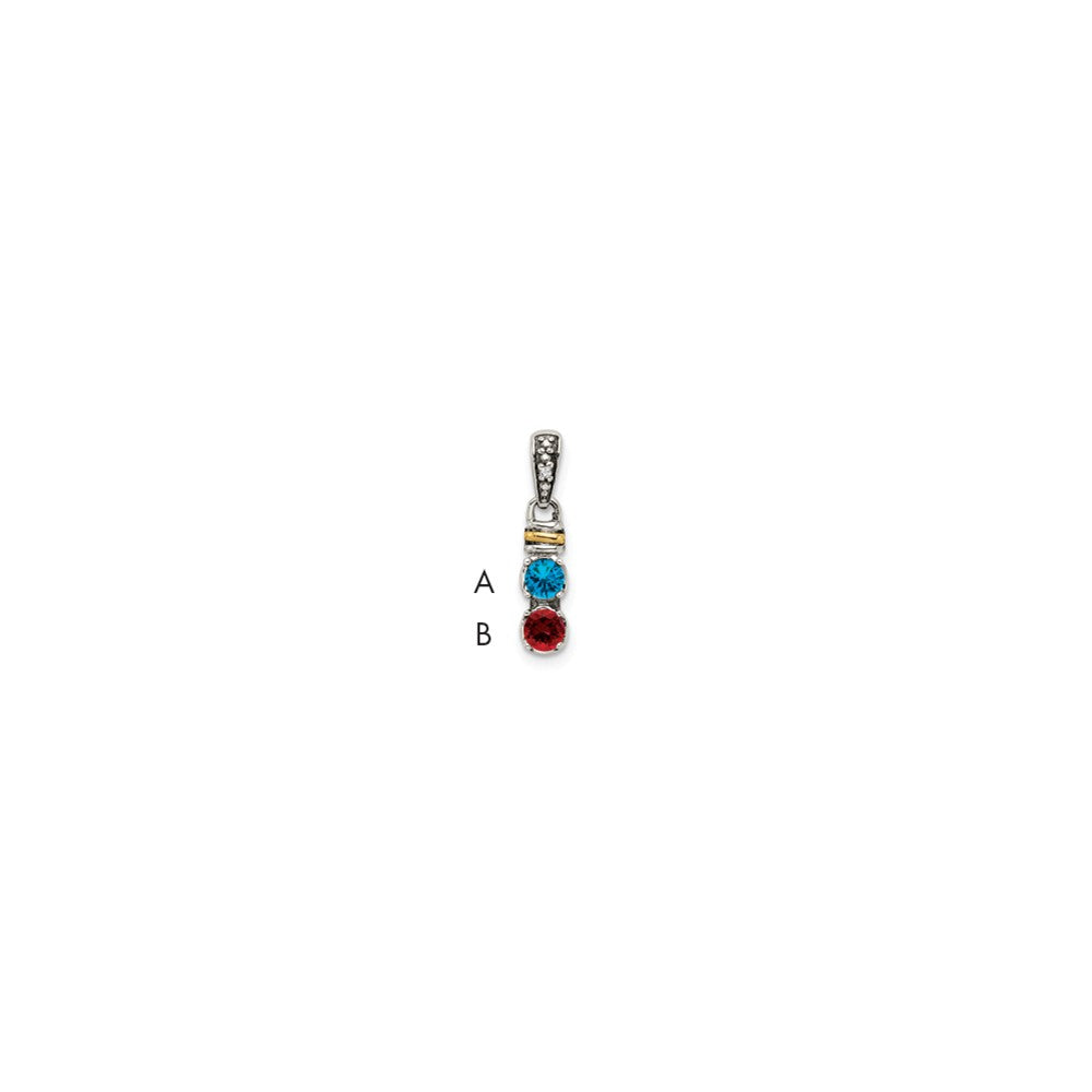 Sterling Silver Antiqued with 14k 2-stone with Diamond Mothers Pendant Semi-Mount